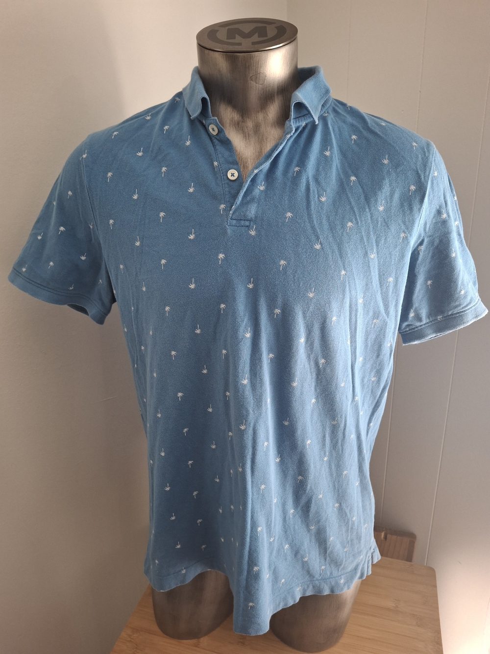 Banana Republic Blue Polo with White Palm Motif